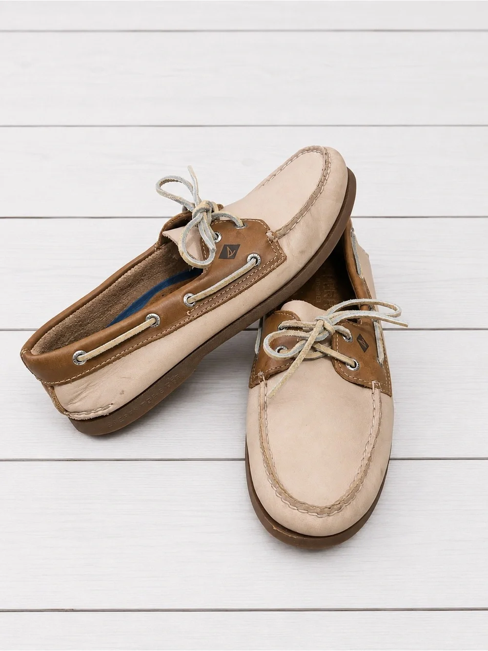 Sperry Two-Tone Beige and Brown Boat Shoes